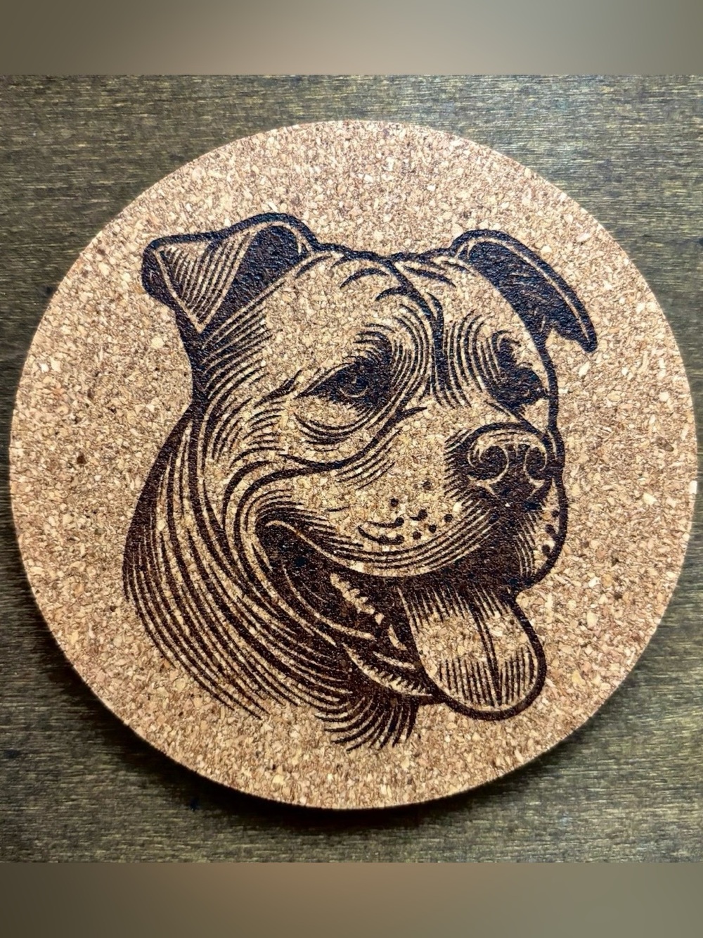 American Pit Bull Terrier Face Laser Engraved Cork Coaster #2